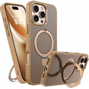 Coque de protection magn&eacute;tique pour iPhone 16 Pro Max [Compatible avec MagSafe] avec anneau Support antichoc Housse de protection en fibre de carbone pour iPhone 16 Pro Max (6,9'') Sable du - Neuf