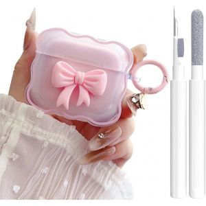 LORANKA-Coque transparente pour AirPods 4 avec kit de nettoyage et porte-cl&eacute;s pour Apple iPod 4&egrave;me g&eacute;n&eacute;ration Rose Motif n?ud 3D - Neuf
