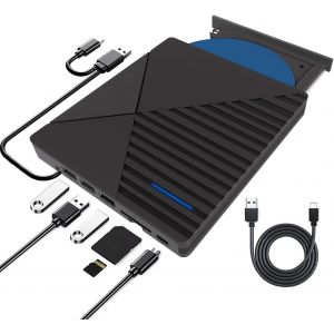 Lecteur CD DVD Externe pour PC,CD/DVD +/-RW Graveur Enregistreur USB 3.0 et Type-C,Portable Mince Graveur DVD Externe Player pour Windows PC Laptop Desktops 10/8/7/XP/Vista/Linux/Mac OS - Neuf