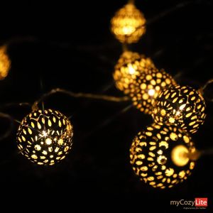 KAL-Guirlande Lumineuse Marocaine, Alimentée Par Batterie, 20 Globes Lumineux En Métal Doré Pour Décoration D'Intérieur, Fête De Mariage, Noël, Intérieur, Extérieur, Multifonction Avec Minuterie, 3 M - Neuf