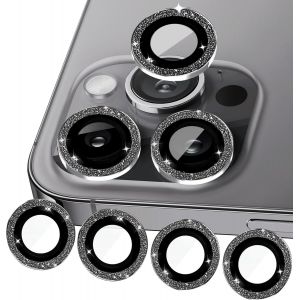 KAL-Lot De 4 Protections Pour Appareil Photo Compatibles Avec Iphone 15 Pro Max Et Iphone 15 Pro -Verre Blind&eacute; &Agrave; Paillettes -Noir - Neuf