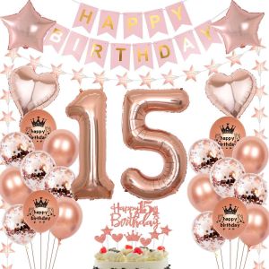 CAUC-Ballon or rose 15 ans anniversaire fille, 15 ans anniversaire fille, ballon 15 ans anniversaire or rose, Decoration anniversaire 15 ans or rose, d&eacute;co fille 15 ans anniversaire, ballons 15 ans f&ecirc; - Neuf