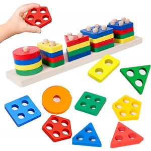 KAL-Jouet &Agrave; Empiler En Bois, En Forme De Blocs De Reconnaissance Des Couleurs, Empilable De Puzzle Assorti, Jouet D'Activit&eacute; Et De D&eacute;veloppement, Pour Filles, Gar&ccedil;ons, Enfants &Acirc;g&eacute;s De 2, 3, 4 Ans - Neuf
