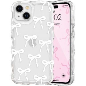 LORANKA-Etui pour iPhone 13, Coque Transparente pour Filles et Femmes avec N?ud Ruban et Vague Boucl&eacute;e, Housse N?ud Papillon Esth&eacute;tique Protectrice en Silicone Souple TPU Antichocs - Blanc - Neuf