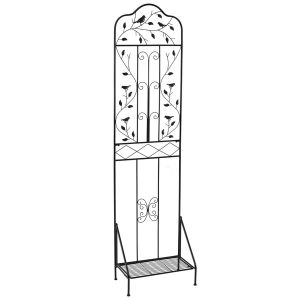 Treillis De Jardin Autoportant 50 X 30 X 189,5 Cm Avec &Eacute;tag&egrave;re Pliable D&eacute;coratif En M&eacute;tal Noir Helloshop26 20_0017472 - Neuf