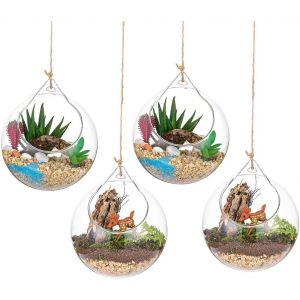 Terrarium En Verre Suspendu 4 Pi&egrave;ces Grande Ouverture Vase Plante Boules 10cm Fleur Vase Pot Boules De Verre Creativesverre La Conception De Bricolage De Jardin De Mariage &Agrave; La Maison - Neuf
