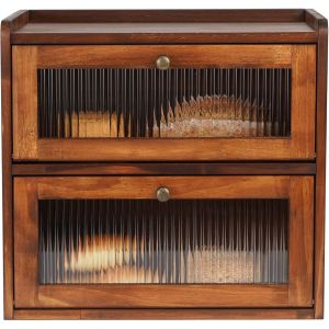 Mevronisshop-Boite A Pain Grande Bo&icirc;te &Agrave; Pain De Mie Bois Huche &Agrave; Pain Vintage Rangement Cuisine Countertop Deux Couches Xl 36 * 24 * 34cm Conteneur De Stockage De Pain Avec Porte Magn&eacute;tique (Brun, L - Neuf