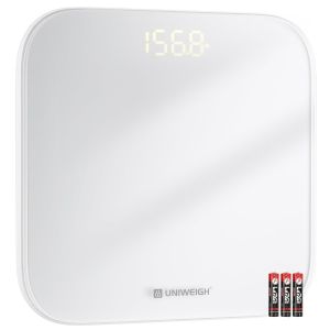 Pèse-Personne Numérique De Salle De Bain Pour Le Poids Corporel, Haute Précision Jusqu'À 400Lbs/180Kg, Balance Avec Verre Trempé Robuste, Affichage Led, Technologie Step-On, 3 Unités, Blanc - Neuf
