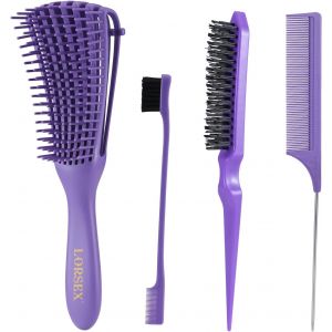 Kalanka-Brosse Démêlante Pour Cheveux Naturels Afro 3a À 4c - Crépus, Ondulés, Bouclés, Avec 3 Brosses À Toupier - Brosse À Double Bord Et Peigne (Violet) - Neuf