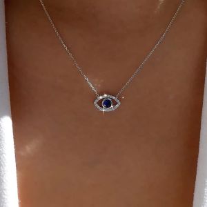 Kal-Collier Cz Mauvais Oeil Collier Pendentif Cz Argent Collier Pendentif Mauvais Oeil Collier Cristal Bleu Collier Choker Strass Yeux Bleus Collier Chaîne Fine Bijoux Pour Femmes Et Filles - Neuf