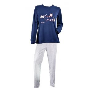 Pyjama Femme Long Sweet Secret Q1554 Mouse Lover Marine - Neuf