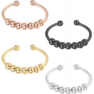 Kal-4 Pièces Bague Anti Stress Femme Bague D'anxiété Bague Anti Stress Femme Acier Inoxydable Bague Anneau Tournant Anneau Ouvert Spinner Pour Femme Fille Noir Argent Or Et Or Rose - Neuf