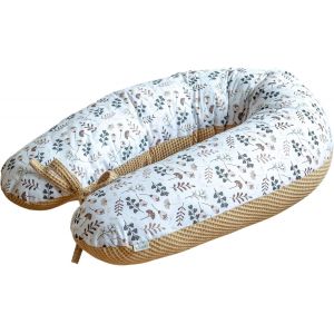Coussin De Grossesse &iquest; Coussin D'allaitement 190 Cm &iquest; Coussin Lat&eacute;ral 100% Coton &iquest; Avec Housse Amovible &iquest; Coussin Ergonomique Pour Dormir Pendant La Grossesse (Taupe Gaufr&eacute;/Prairie Brune) - Neuf