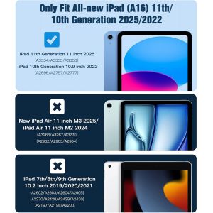 Coque Pour Ipad A16 11&egrave;me G&eacute;n&eacute;ration 11 Pouces 2025, Ipad 10&egrave;me G&eacute;n&eacute;ration 2022 10,9 Pouces, Mince &Eacute;tui Tri-Fold En Tpu Souple Translucide Avec R&eacute;veil/Sommeil Auto, Gentiane Bleu - Neuf