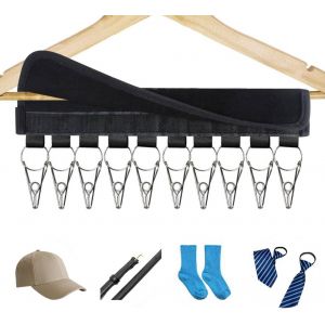 Crochets Porte-Manteaux Innovants,Auto-Adh&eacute;sifs,En Polyester Noir,Avec 10 Clips En M&eacute;tal,Organisateur Pour Ceinture,&Eacute;charpe,Chapeau,Cravates - Neuf