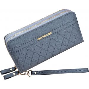 TZF-Portefeuille pour Femme avec Double Fermeture &eacute;clair Portefeuille Portefeuille en Cuir PU pour Femme Portefeuille &agrave; Longue Pochette Grande Capacit&eacute; Portefeuille Bracelet (Gris1) - Neuf