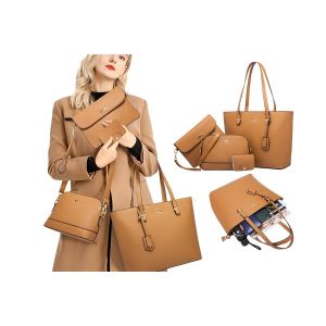 Ensemble de 4 sacs &agrave; main pour femme comprenant un porte-cartes, un portefeuille, un sac bandouli&egrave;re et un cabas. - Neuf