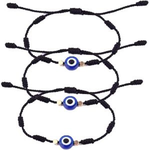 Kalanka-Lot De 3 Bracelets De Protection Contre Le Mauvais ?il,Porte-Bonheur Bracelet Extensible, Faits À La Main, Noir - Neuf