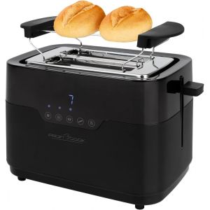 Yemaesre-Proficooktoaster 2 Scheiben Mit Brötchen Aufsatz Und Extra Breitem Toast-Schlitz, Auftaufunktion, 7 Einstellbare Bräunungsstufen Edelstahl Gleichmäßige Toaster Schwarz Matt, Pc-Ta 1244 - Neuf