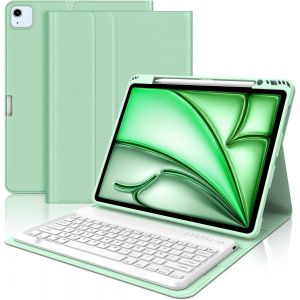 Clavier Pour Ipad Air 13"" M2 2024/M3 2025, Ipad Pro 12.9"" 6e/5e/4e/3e G&eacute;n 2022/2021/2020/2018, Coque Clavier Magn&eacute;tique D&eacute;tachable Fran&ccedil;ais Azerty Layout, Vert Clair - Neuf