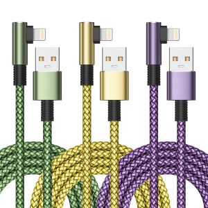 Cable Iphone,[1M/Lot De 3] Fil Chargeur Iphon Charge Rapide Tress&eacute; Longue Cordon Iphon Certifi&eacute; Mfi Angle C&acirc;ble Lightning Usb Pour Iphone 13/11/14/12 Pro Max Plus Mini Xr Xs 8 7 6S Se,Airpods - Neuf