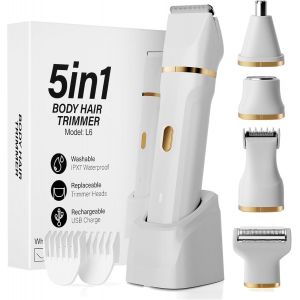 Rasoir Electrique Femme, 5-In-1 Epilateur Sec Et Humide, Tondeuse Femme Intime, Id&eacute;al Pour Raser Tous Les Poils Du Corps, Ipx7, Charge Via Usb-C/Socle. - Neuf