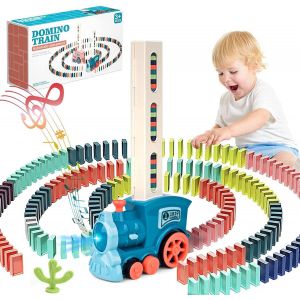 ERYI-Ensemble De Jouets De Train Electrique Domino,Domino Blocks Jouets De Train Domino Avec Lumières Et Musique,Jouet De Construction Et D'Empilage, Ensembles De Train - Neuf