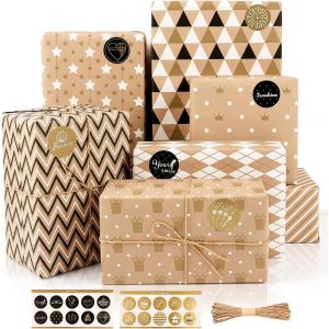 Papier Cadeau 8 Feuilles De Papier Cadeau D'anniversaire Marron, Noir Et Doré Pour Femmes, Hommes, Filles, Garçons, Occasion Multi-Usage, 50 X 70 Cm - Neuf