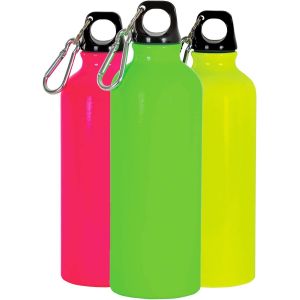 Eryi-Gourde Couleur Fluo Avec Bouchon En Plastique Et Mousqueton (500 Ml) En Aluminium - Pour Excursions, Sport, Camping, Vélo, Fitness, Yoga, École, Palestra. (Vert Pommea) - Neuf