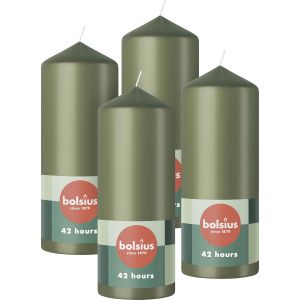 SANSH-- Lot de 4 bougies pilier - Vert - 15 x 6 cm - Longue durée de combustion de 42 heures - Sans parfum - 5% Cire naturelle végétalienne - Sans huile de palme - Neuf