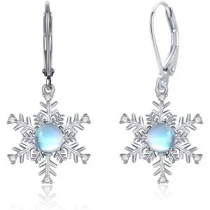 Chenquansarl-Boucles D'oreilles Flocon De Neige En Argent Sterling 925 Avec Flocons De Neige - Avec Pierre De Lune - Cadeau De Noël Pour Femmes Et Filles, Argent Sterling, Pierre De Lune - Neuf
