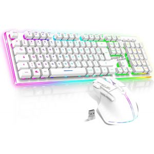 X Mk600 | Pack Clavier Souris Sans Fil Blanc Rechargeable Rgb | Layout Azerty Français Rétroéclairé | Gaming Keyboard Semi Mecanique | Wireless Mouse 4800 Dpi | Ps4/Ps5, Pc, Xbox - Neuf