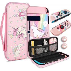 Housse de Transport Licorne pour Nintendo Switch,Pochette de &Eacute;tui avec Poign&eacute;e pour Accessoires de Console,Coque de Protection Portable Rigide pour Filles,Rose - Neuf