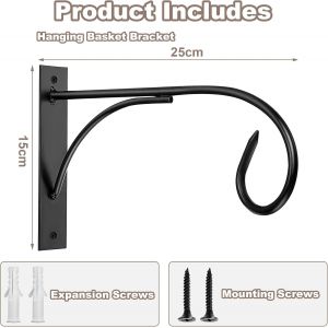 KALANKA-Lot de 2 supports muraux à suspendre en fer robuste pour plantes d'intérieur et d'extérieur pour suspendre des plantes florales, lanternes de clôture, mangeoires à oiseaux, carillon éolien - Neuf