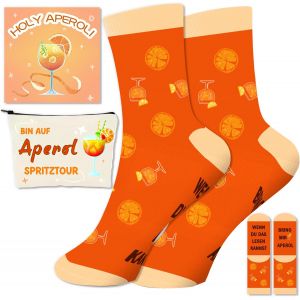 JGD-Aperol Chaussettes Aperol Spritz Trousse de maquillage Porte-cl&eacute;s Carte Chaussettes amusantes pour homme et femme 36-42 Cadeau pour anniversaire, No&euml;l, carnaval, carnaval, accessoires amateurs de - Neuf