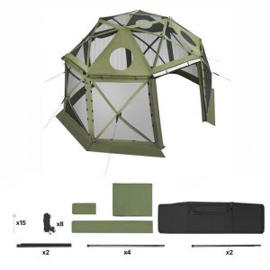Tonnelle Pliante Pop-Up-Duoku-3,96x3,96 M-Avec Moustiquaire-Id&eacute;ale Pour 10 &Agrave; 12 Personnes-Toit Amovible-Sac De Transport-Vert - Neuf