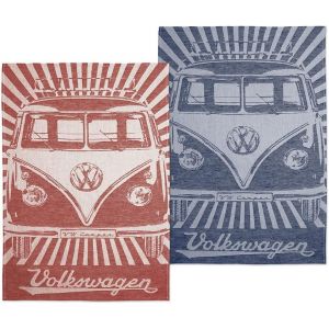 Ulteronixshop-Vw Collection - Ensemble De 2 Torchons De Cuisine Volkswagen Pour S&eacute;cher La Vaisselle Avec Motif T1 Combi Bus (Samba Stripes/Rouge) - Neuf