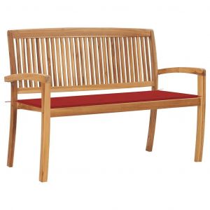 Prolenta Premium - Banc De Jardin Empilable Et Coussin 128,5cm Bois De Teck Massif - Neuf