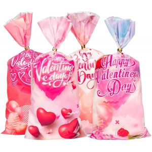 Lot De 50 Sacs À Friandises En Cellophane « Happy Valentine's » Pour Cadeaux De Fête, Petits Sacs À Bonbons Pour Bonbons, Sacs Cadeaux Roses Pour Décorations De Fête, Sacs À Bonbons - Neuf