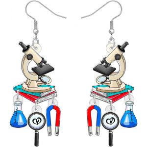 Kal-Acrylique Laboratoire R&eacute;cipient En Verre Microscopie Boucles D'oreilles Science Instruments Exp&eacute;rimentaux Pendentif Acier Inoxydable Crochet Bijoux Pour Femmes Scientifiques Cadeaux - Neuf