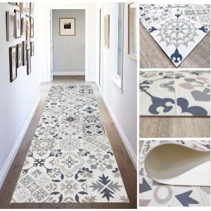 Sjzg-Tapis Vinyle Hydraulique En Carreaux R&eacute;alistes, Pour Salon, Couloir, Cuisine Et Moquette Sur Mesure, Couleur Beige Avec Tons Bleu, Dor&eacute; Et Orange. - Neuf