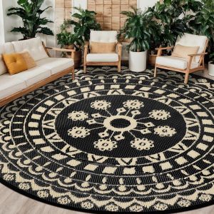 Mevronisshop-Tapis De Terrasse Rond - Diam&egrave;tre : 300 Cm - R&eacute;versible - En Plastique Imperm&eacute;able - Style Boh&egrave;me - Pour Int&eacute;rieur Et Ext&eacute;rieur - Pour Camping-Car, Arri&egrave;re-Cour, Balcon, Pique-Nique, Pla - Neuf