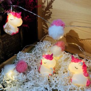 Lbgwp60-Licorne Moelleuse, À Led, À Piles, Lampe Licorne, Veilleuse, Pour Chambre D'enfant, Décoration D'anniversaire (1,65 M/10 Led) - Neuf