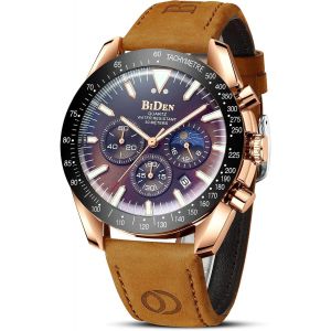 Montre Homme 30m &Eacute;tanche Montres Grand Cadran Date Chronographe Mouvement Quartz Acier Inoxydable/Cuir/Bracelet Caoutchouc Cadeau &Eacute;l&eacute;gant Pour P&egrave;re Amis F&ecirc;te Des P&egrave;res.[J140] - Neuf