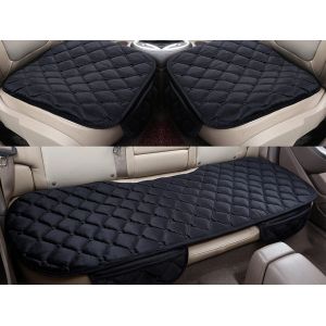 Ensemble de 3 coussins de si&egrave;ge auto pour l'hiver - Housses de si&egrave;ge avant et arri&egrave;re noires - Neuf