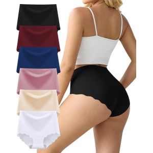 Ulteronixshop-Lot de 6 culottes sans couture pour femme - Respirantes - Taille haute - Confortables - Anti-humidit&eacute; - Bords ondul&eacute;s - Couverture compl&egrave;te - Neuf