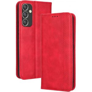 Kal-Coque Pour Samsung Galaxy A15 (4g) / Samsung Galaxy A15 5g (6.5"" Inches) Etui Housse, Étui De Téléphone En Cuir Avec Fente Pour Carte Texturée Élégante.Rouge - Neuf