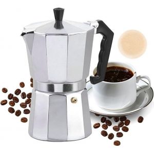 KALANKA-Cafetière Italienne, 2 Tasse Machine à Expresso, Cafetière Aluminium Moka Pot Coffee, pour Plaques Gaz, Électrique et Vitrocéramiques, 100ml, Argent - Neuf