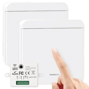 CHECARZHN--NO1-2 Pièces Interrupteur Sans Fil Kit Avec Récepteur 10A 230V 433Mhz, Portée 30M, Pour Lampe 1500W, Interrupteur Mural Va Et Vient, Salle De Bain/Chambre, Maison Intelligente - Neuf