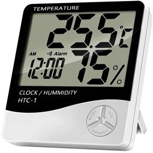Retoo Thermomètre blanc numérique d'intérieur avec hygromètre et réveil, horloge numérique avec compteur de température et d'humidité, mesure Celsius Fahrenheit, mesure de la température - Neuf